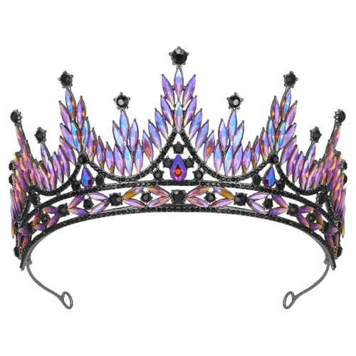 SWEETV Tiaras and Crowns for Women, Wedding Tiara for Bride, Rhinestone Queen Crown, Crystal Costume Hair Accessories for Birthday Prom Quinceanera Celebration - Black Iridescent