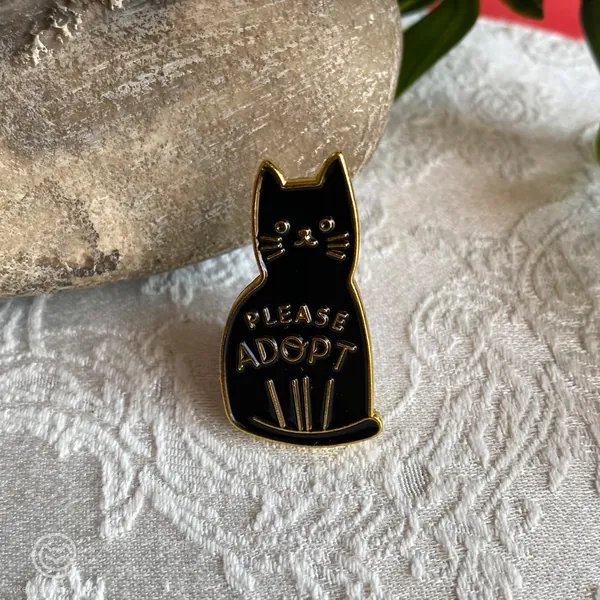 Please Adopt Cat Enamel Pin. Black and gold. Adoption. Animals. Pin Please adopt. Black and gold. Animals.