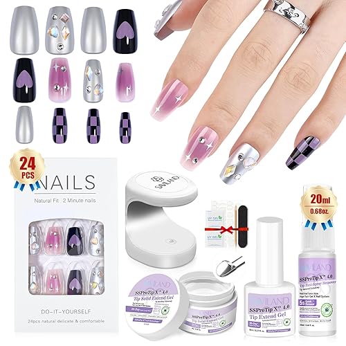 Press-Ons Starter Kit: Long-Wear Thick 100% Acrylic Nail Tips Press On Nails Gel X Nails GEL Glue Soft Gel Tips Fake Tips False Nails UV Nail Lamp Star Gift Set - Naughty Heart