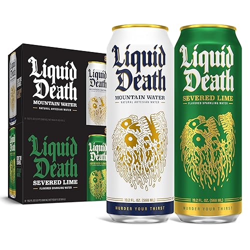Liquid Death Still & Lime Mixed Pack, 19.2 oz King Size Cans (16-Pack) - Still & Lime - 19.2 Fl Oz (Pack of 16)