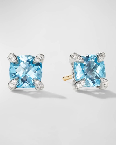 Chatelaine Stud Earrings with Gemstsones and Diamonds in Silver, 6mm