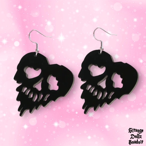 Melting Heart Skull earrings, 925 sterling silver earrings, Halloween gothic jewellery, Strange Dollz Boudoir