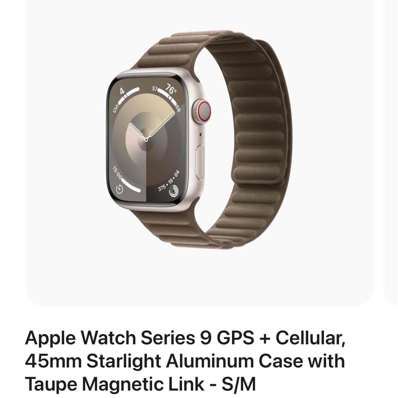 Apple Watch Series 9 GPS + Cellular, 45mm Starlight Aluminum Case with Taupe Magnetic Link - S/M