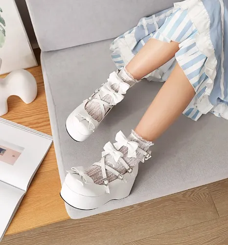 Zapatos de tacón estilo Lolita con plataforma para mujer, cuñas con hebilla y lazo a la moda, tacones altos, zapatos de tacón Mary Jane para mujer, talla grande 33-43 - AliExpress 322