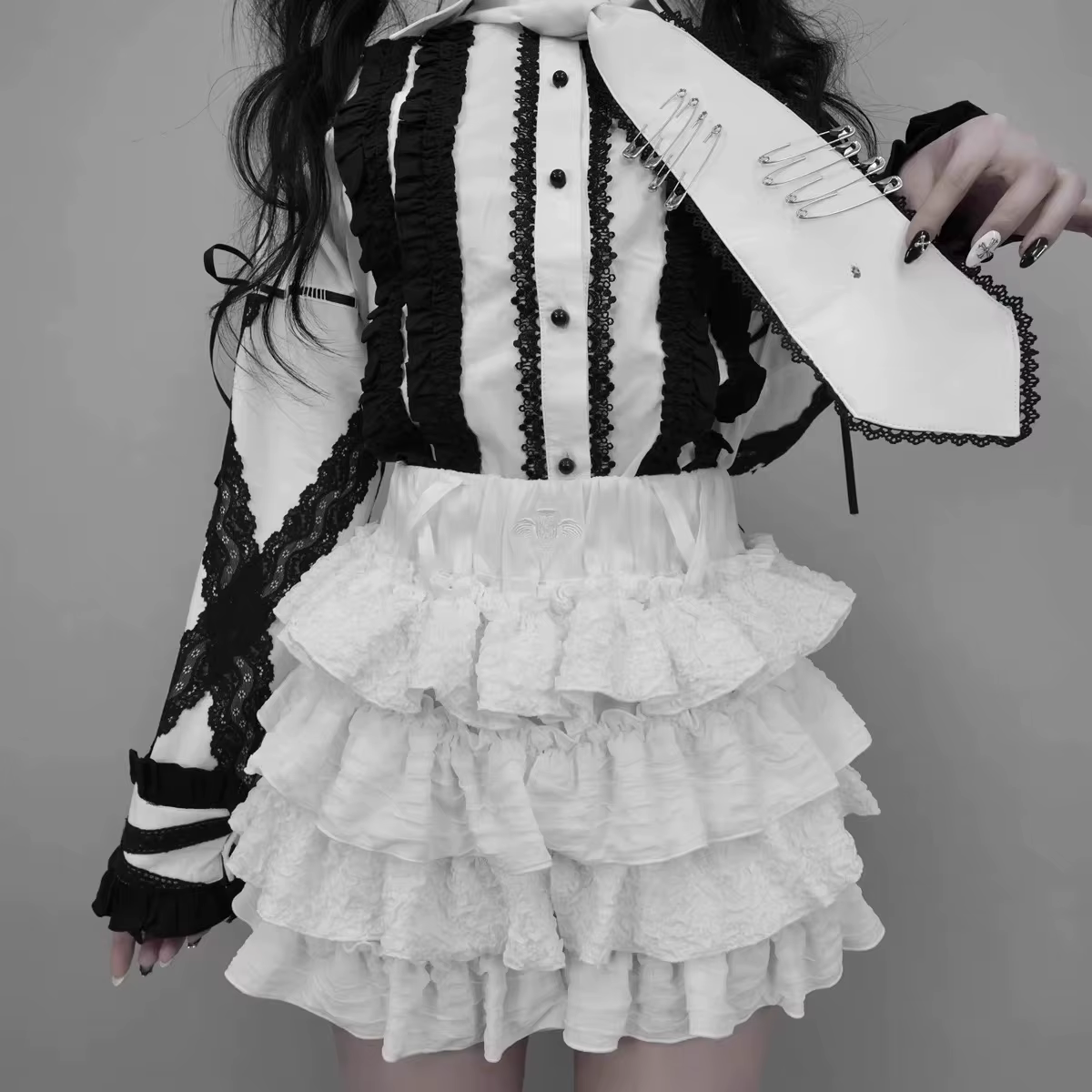 Falda gótica oscura Y2k Lolita con volantes para producción de masa, falda de pastel de encaje dulce para mujeres y niñas, falda negra Punk bidimensional, Culottes - AliExpress 200000345