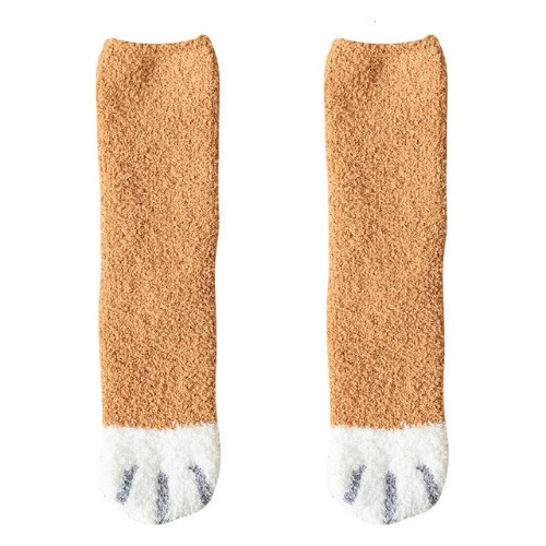 Kawaii Warm Cat Paw Fuzzy Socks - 1 x Ginger