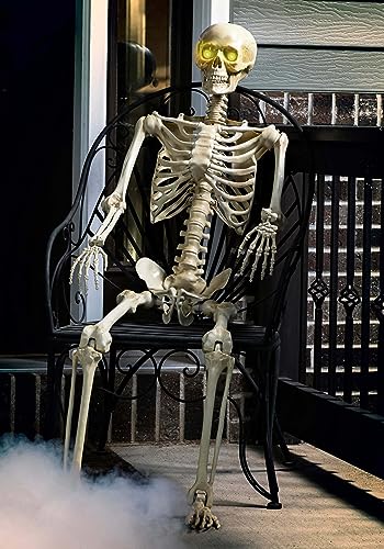 5ft Poseable Skeleton Decoration with Electronic Eyes, Life Size Full Body Skeleton Moving Joints Yard Decor Standard - Standard