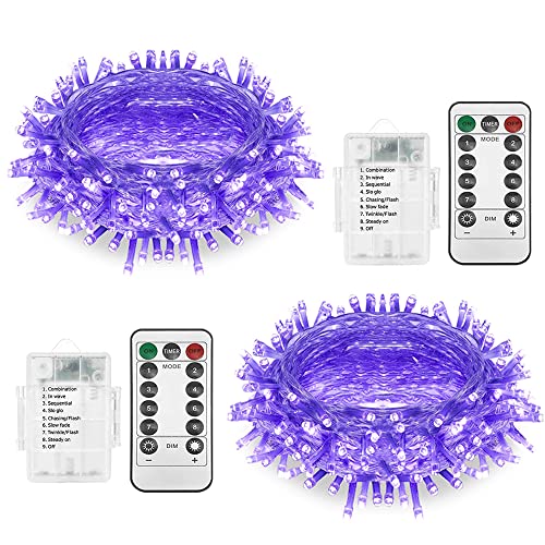 Solhice 2 Pack Black Light String Lights Battery Operated 16ft 66 LEDs with Remote for Glow Party, Blacklight Fairy Lights for Bedroom Christmas Birthday Party