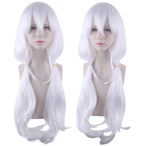 IMEYLE Wig Cute White Wig Color Anime Cosplay Wig Party Wig for Women Girls Long Wavy Costume Wig with Bangs Synthetic Wig for Halloween Party + Wig Cap - white 2