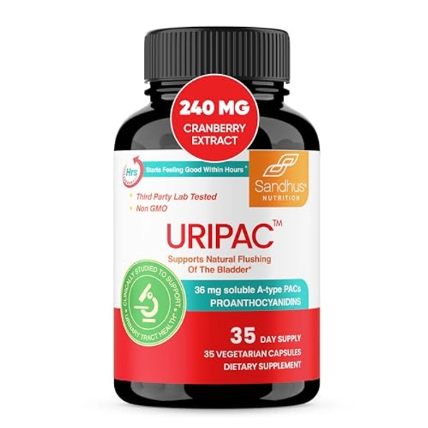 Sandhu's Uripac 35 Vegetarian Capsules with 9X High Strength 240mg Cranberry Extract | Supports Kidney Cleanse Detox and Repair| All Natural and Sugar Free