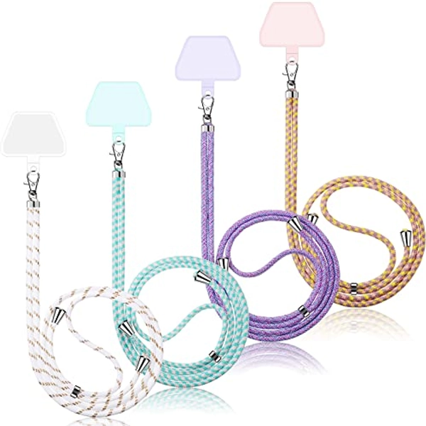 Weewooday 4 Pieces Universal Cell Phone Lanyard Around The Neck Crossbody Adjustable Nylon Phone Lanyard Patch with Neck Strap for Most Phones(Bright Color Series)