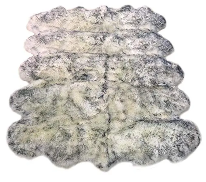 HUAHOO Genuine Sheepskin Rug Super-Soft Sheepskin Rug Large Eight Pelt Natural Fur for Living Room, Bedroom or Fireplace (White/Gray, 6ft x 9ft/Ten Pelt)