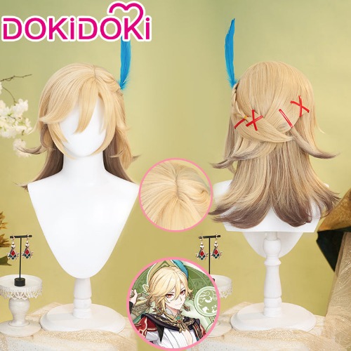 【Ready For Ship】DokiDoki Game Genshin Impact Cosplay Kaveh Cosplay Short Blonde Wig / Headgear | Red Hairpin*6 Only（Pay More $1 Get One Set but do not sell this item separately！！）