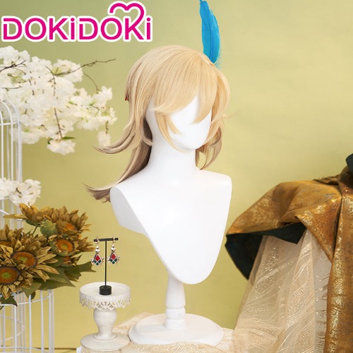 【Ready For Ship】DokiDoki Game Genshin Impact Cosplay Kaveh Cosplay Short Blonde Wig / Headgear | Kaveh Wig+Feather