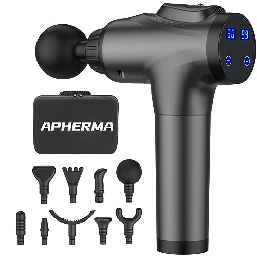 APHERMA Massage Gun, Muscle Massage Gun for Athletes Handheld Deep Tissue Massager Tool 30 Speed Levels 9 Heads, Mothers Day Gifts from Daughter/Son - Gray