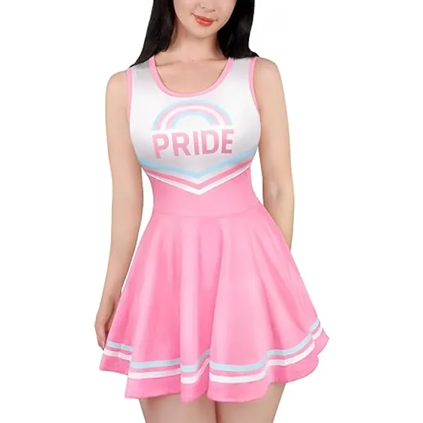 LittleForBig Women Sleeveless Overall Pride Cheer Bodycon Mini Dress Skirt - L - Pink