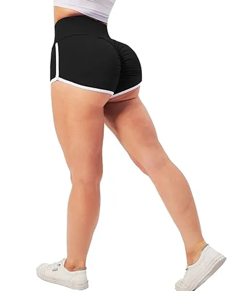 TZLDN Women's High Waist Ruched Butt Lifting Booty Shorts for Workout Gym Yoga Cycling Black Hot Pants - Size: S (28), M (30), L (32), XL (34), XXL (36) - L - #2classic - Black