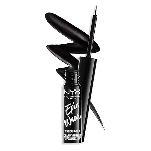 NYX Professional Makeup Epic Wear Semi-Permanent Liquid Liner, Longwearing, Waterproof, Eye Liner and Body Art, Matte Finish, Colour: Black - 01 Black - 1 count (Pack of 1)