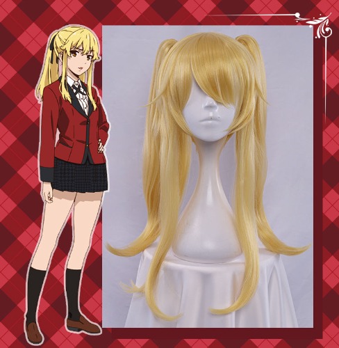 Uwowo Anime Kakegurui Cosplay Wig 55cm Yellow Long Hair with Two Ponytail