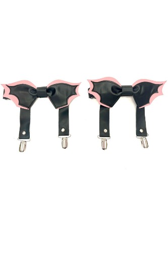 Black/Pink Bat Leg Garters - QUEEN / As Shown