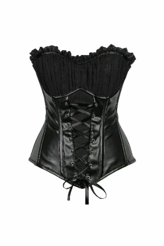Top Drawer Black Faux Leather Lace-Up Steel Boned Corset - 2X / As Shown