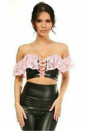 Lavish Lt Pink Lace & Faux Leather Bustier Top - 3X / As Shown
