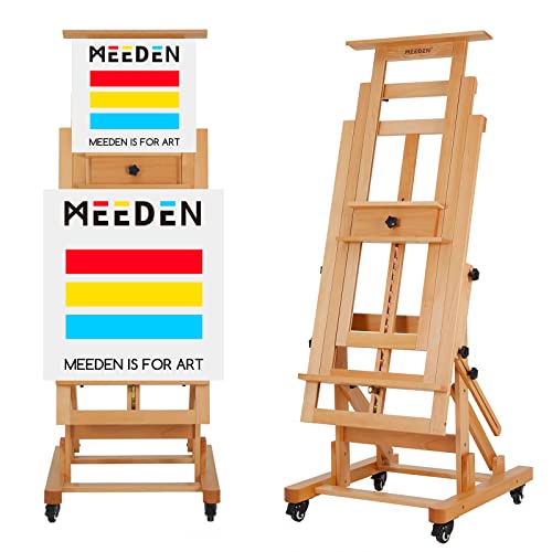 MEEDEN Deluxe Movable H-Frame Studio Easel,Painting Easel,Artist Easel,Heavy Duty Art Easel,Extra Large Easel for Adults,Solid Beech Wood Easel, Holds Canvas Art Up to 78.7" High