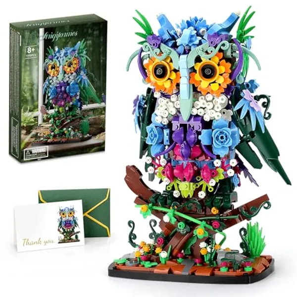 JOJO&Peach Floral Owl Toy Building Sets, MOC Flower & Animal Collectible Table Art, Toys for Adults and Kids Age 8+(1193 Pieces)