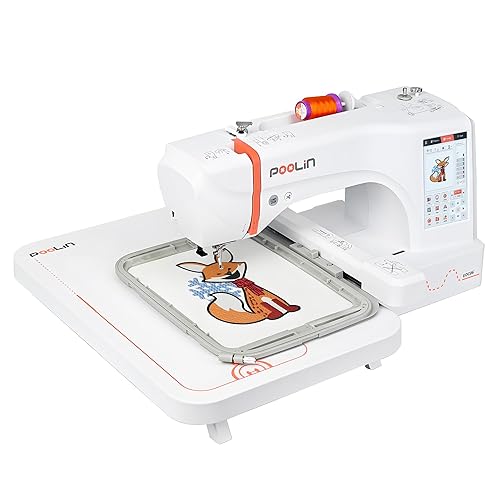 POOLIN EOC06 Embroidery Machine 7.9x11 Inch Large Hoop for Beginners,Computerized 7 Inch Touchscreen,Machine Embroidery Gifts,Includes Hoops,Thread, USB,Stabilizer, Bobbins