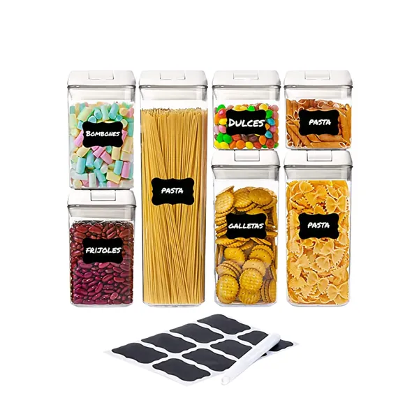 Bluelander Juego de 7 Recipientes Herméticos para Alimentos, Organización de Cocina, Alacena, Sin BPA, No Tóxicos, Etiquetas de Identificación Lavable, 4 Tamaños, Totalmente Apilables (Blanco, 7) - 7 - Blanco