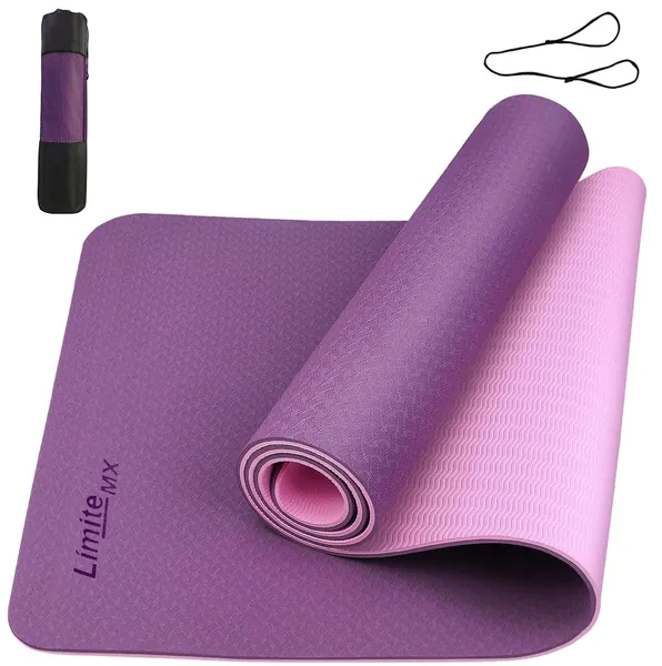 Tapete de Yoga Antideslizante con Material ecológico TPE Agarre de Alto Rendimiento,Acolchado Ultra denso para Apoyo y Estabilidad en Yoga,Gimnasio y Cualquier condición física General - Deep Purple + Pink