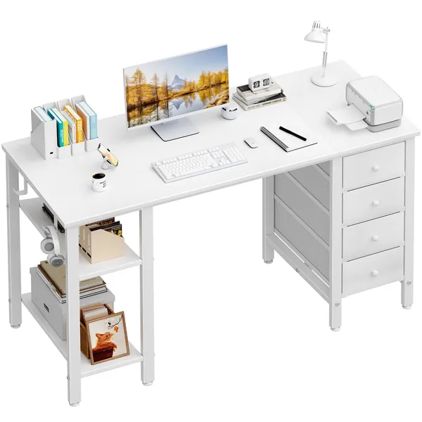 Lufeiya - computadora blanco con cajones y estantes de almacenamiento, computadora de trabajo de estudio de 47 pulgadas para oficina en casa, recámara, mesa simple y moderna para computadora, color - 47.2" - Blanco