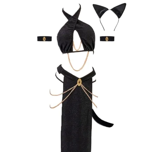 JasmyGirls Sexy Cosplay Lingerie Cat Egyptian Cleopatra Costume Halloween Princess Leia Outfit Slave Dress