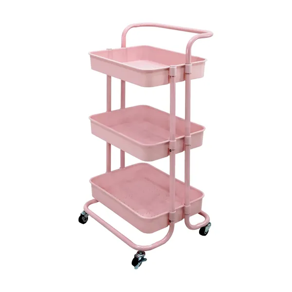 MUNDO IN MUEBLES Carrito Organizador de Servicio Trendy SH19 | Carrito Auxiliar de 3 Niveles de Metal con Ruedas | Estructura Metálica en Color Rosa | Versátil y Elegante para Hogar y Oficina - ROSA