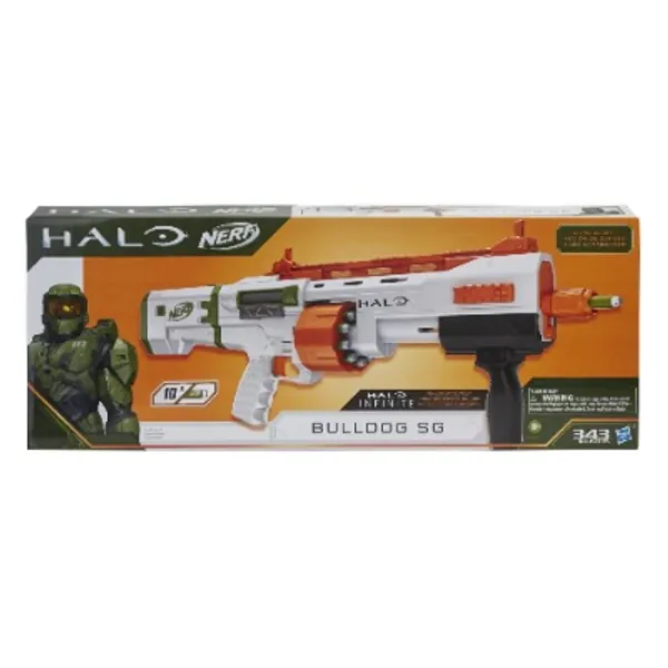 Nerf Halo Bulldog SG Dart Blaster - Pump-Action, Rotating 10-Dart Drum, Tactical Rails, 10 Official Nerf Elite Darts, Skin Unlock Code