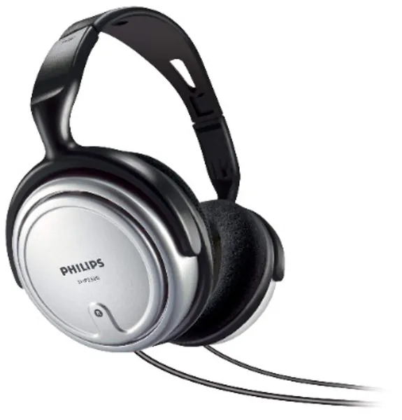 Philips Audio SHP2500/10 Hi-Fi Headphones, TV Headphones with Long Cable (Excellent Sound, Sound Isolation, In-Cord Volume Control, Extra Long 6-m Cable) Silver/Black