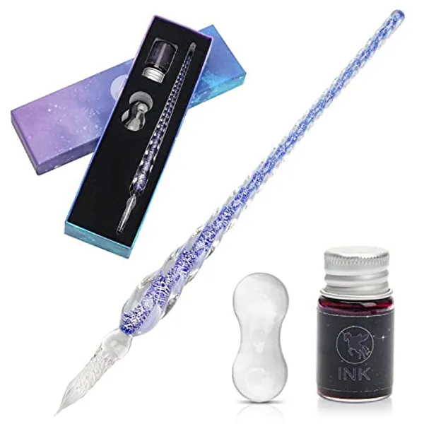 Glass Ink Pen Set, Luxiv Glass Dip Pen with Ink and Pen Holder Art Crystal Glass Pens for Signatures, Business Christmas Gift Glass Ink Pens (Purple, Basic)