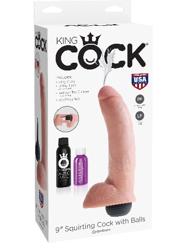 King Cock 9 Inch Squirting Cock With Balls - Flesh