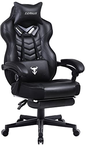 Gaming Chairs for Adults, Recliner Computer Chair with Footrest, Ergonomic PC Gaming Chair with Massage, High Back Desk Chair for Gaming, Big and Tall Gamer Chair, Large Computer Gaming Chair (Black) - Black