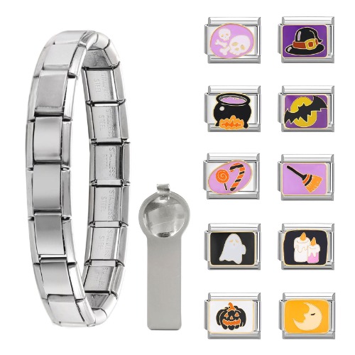 papasgix - Juego de pulseras de abalorios italianos, abalorios de 9 mm, varios eslabones italianos, hechos a mano, joyería, caramelos, Titanio, No es una piedra preciosa