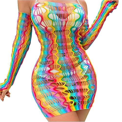 MOHSILY Micro Slingshot Bikini Rhinestone Lingerie Set for Women Bra and Thong - One Size - Cs11/Rainbow