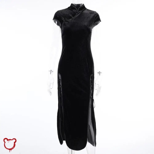 "Black Alternative Ankle Dress - Dead Inside" - Black / S
