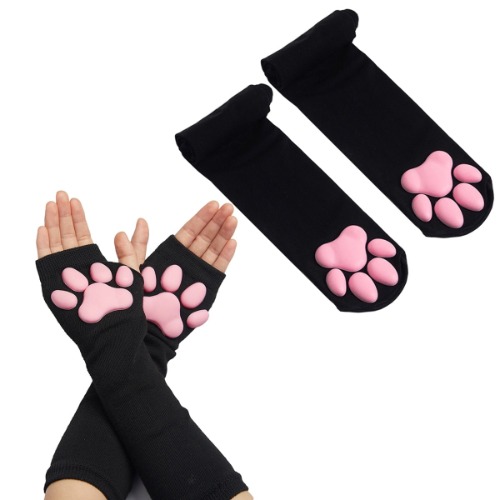 3D Paw Pad Gloves - Long Black Gloves & Socks