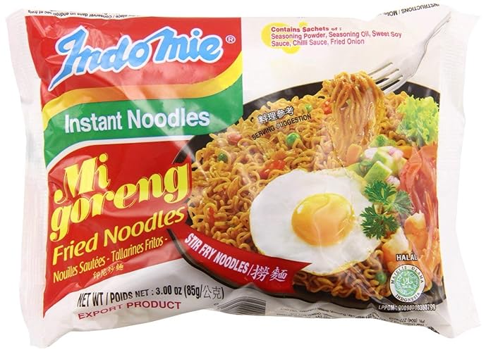 Indomie Mi Goreng Instant Noodles, Halal Certified, Hot & Spicy Flavor, (20-Pack) - Spicy - 3 Ounce (Pack of 20)