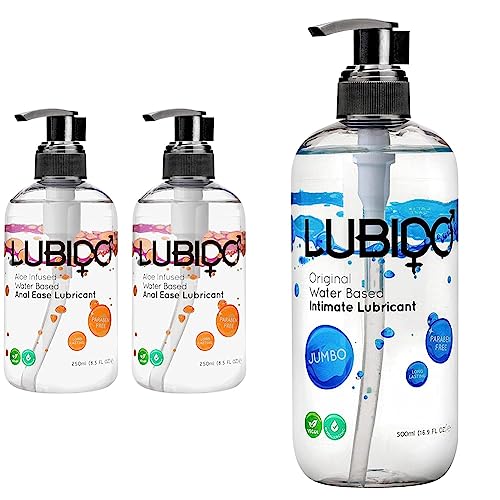 Lubido Aloe Infused Anal Ease Water Based Gel Lube – 250ml (Pack of 2) & Original Water Based Paraben Free Intimate Gel Lube – Jumbo 500ml - + Intimate Gel Lube