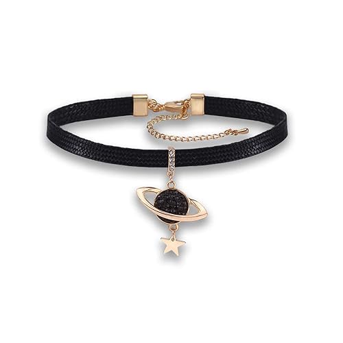 Coagurmes Fashion Necklace For Women Girls,Saturn Black Rope String Adjustable Choker Necklace for Sister Daughter Friends Birthday Beauty Decoration