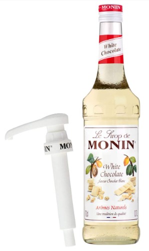 Monin Coffee Syrup in White Chocolate 70cl Glass Bottle & 70cl Monin Pump Set