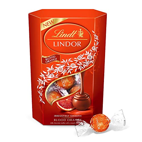 Lindt Lindor Blood Orange Milk Chocolate Truffles Box - Approx 16 balls - Blood Orange - 200g