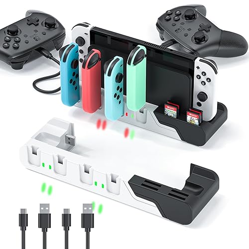 MLIFEMFUL Switch Controller Charging Dock Compatible with Nintendo Switch & Switch OLED Model Joycons, Switch Charging Station Charges up to 6pcs Joycon with Game Card Storage Stand for Switch Joycon - Black＆White