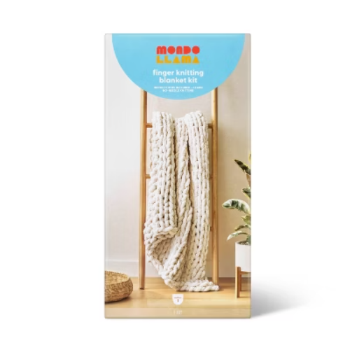 Large Knit Blanket Craft Kit Cream - Mondo Llama™: Finger Knitting Yarn DIY Art Kit for Adults